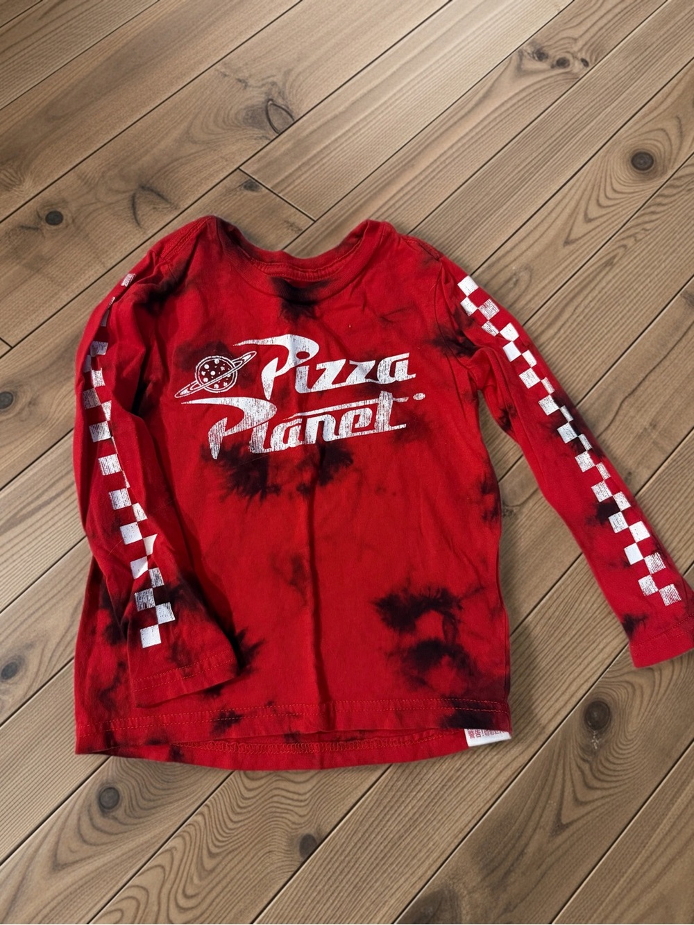 Disney Red and Black Tie-Dye Pizza Planet Long Sleeve Tee